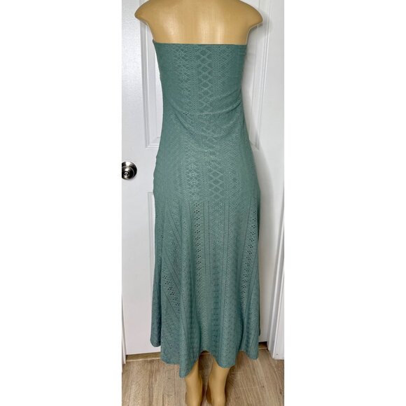 Strapless Teal Green Maxi Dress Ruched Front Eyelet Lace Detail CHICME Brand Siz - Picture 3 of 6